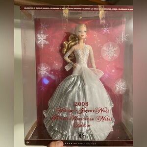 2008 Barbie in Silver and White Holiday Gown